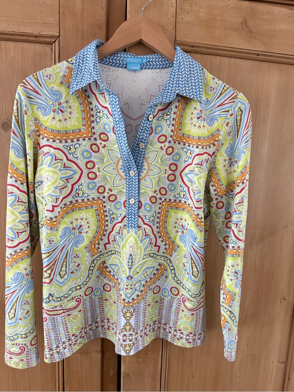 J. McLaughlin Bright Paisley Long Sleeve Polo - Multicolor